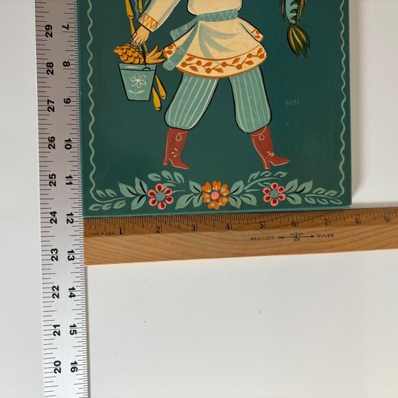 Hand-Painted USSR Folk Art Wall Plaque 12" X 7.5" Wooden Decor Vintage - Picture 4 of 4
